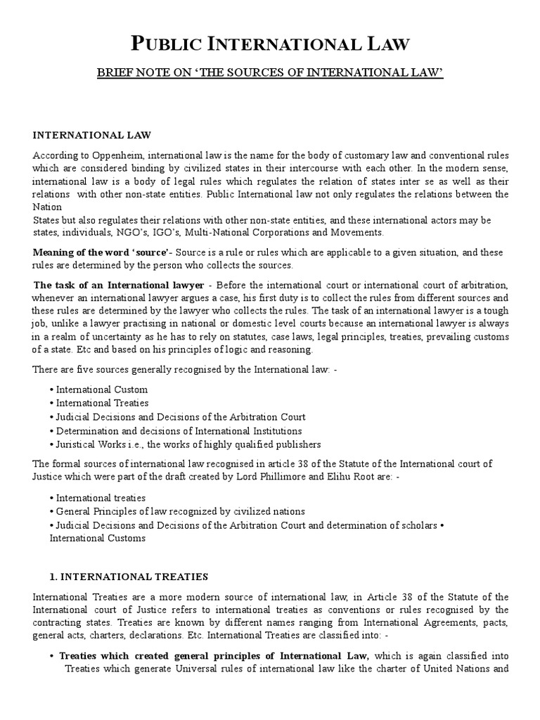 Sources of Public International Law | PDF | International Law | Treaty