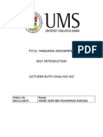 Title: Mandarin Assignment Self Introduction: Matric No. BA21110674 Name: Amier Wafi Bin Mohammad Rafizan