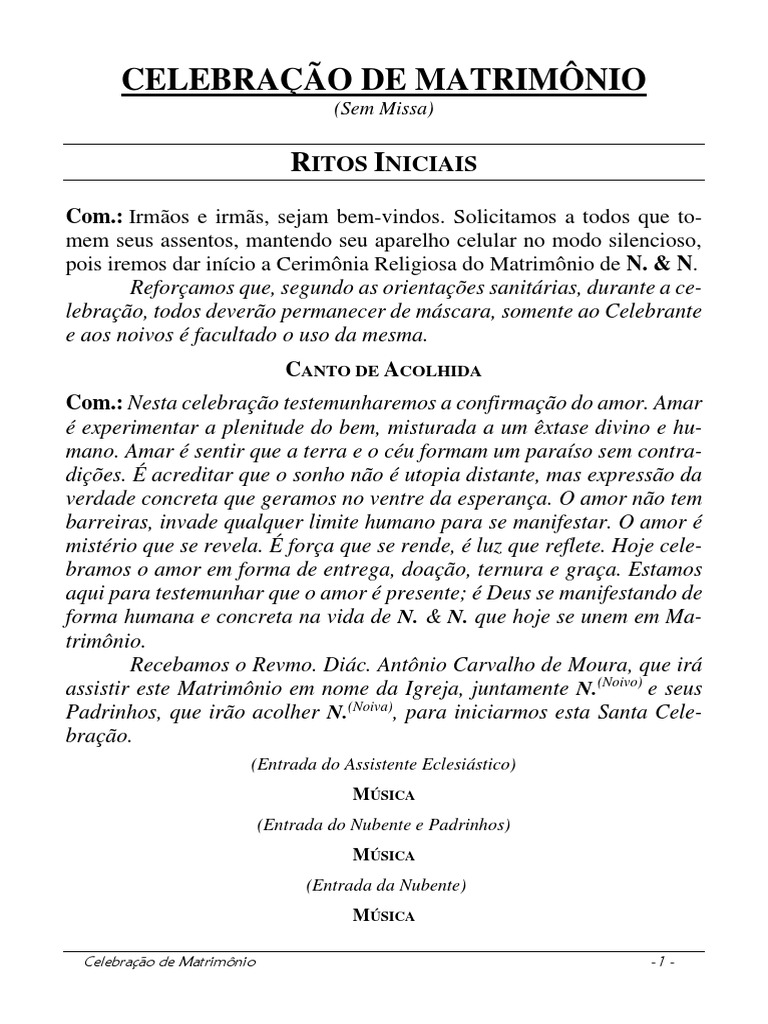 Celebração de Matrimônio - Livro.1 | PDF | Oração | Eucaristia