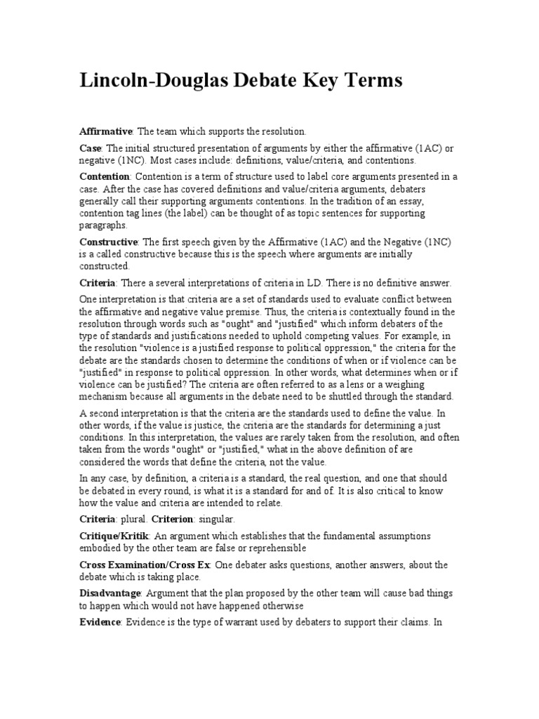 Key Terms in Lincoln-Douglas Debate | PDF | Argument | Cognitive Science
