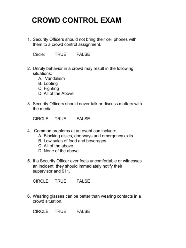 Crowd Control Exam and Answers | PDF | Business