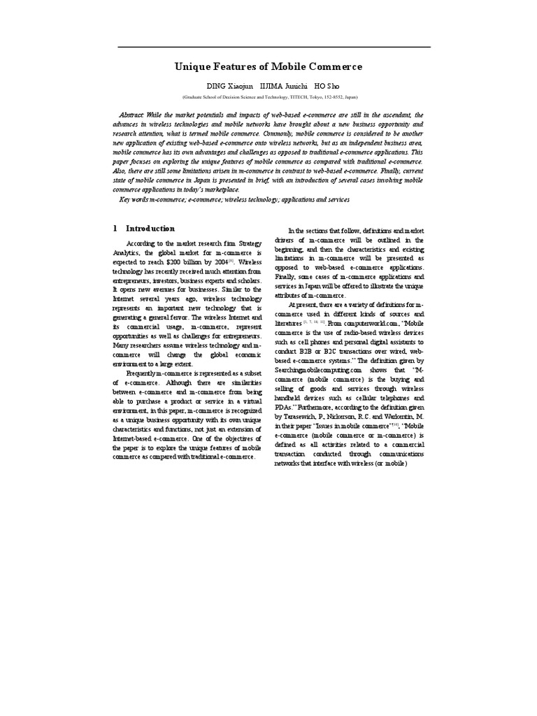 Unique Features of Mobile Commerce | PDF | E Commerce | Mobile Phones