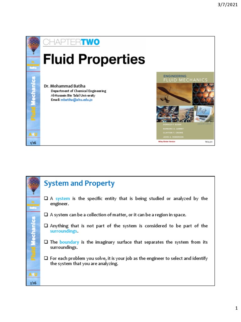 Chapter 2 Fluid Properties | PDF | Shear Stress | Viscosity
