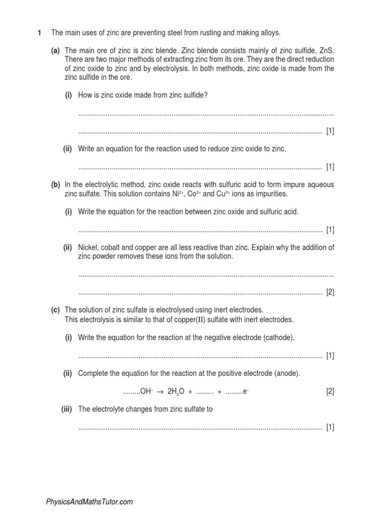 Electricity & Chemistry 6 QP | PDF | Zinc | Redox