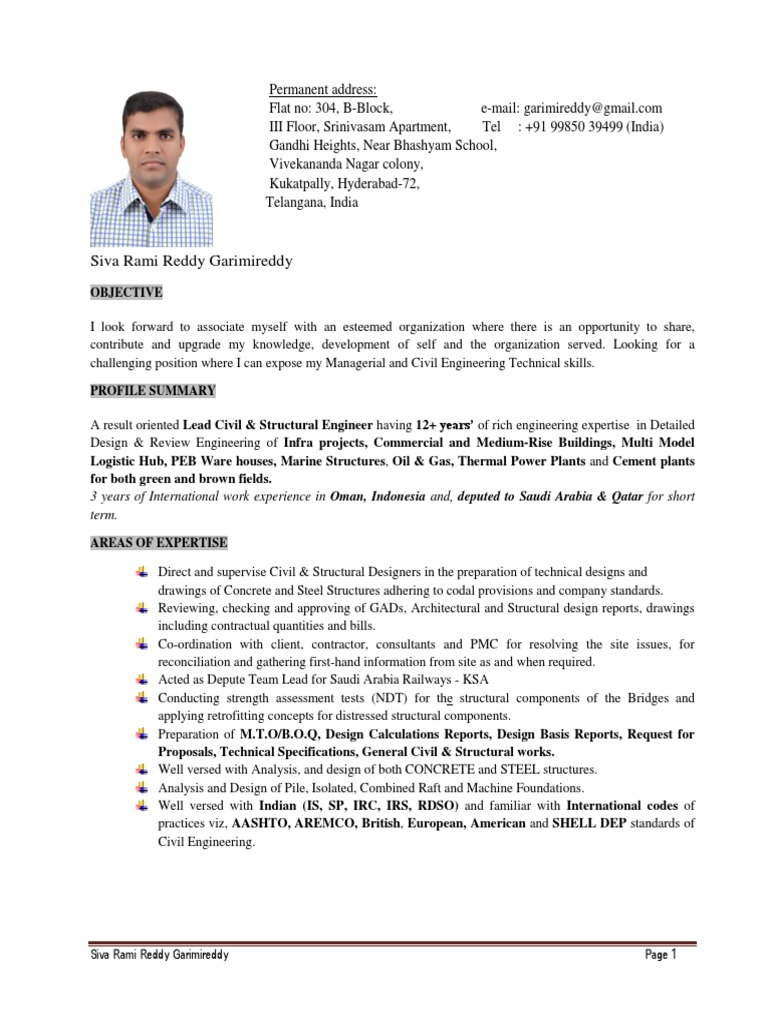 Resume - Siva Rami Reddy - Lead - Civil & Structural Engineer PDF | PDF ...