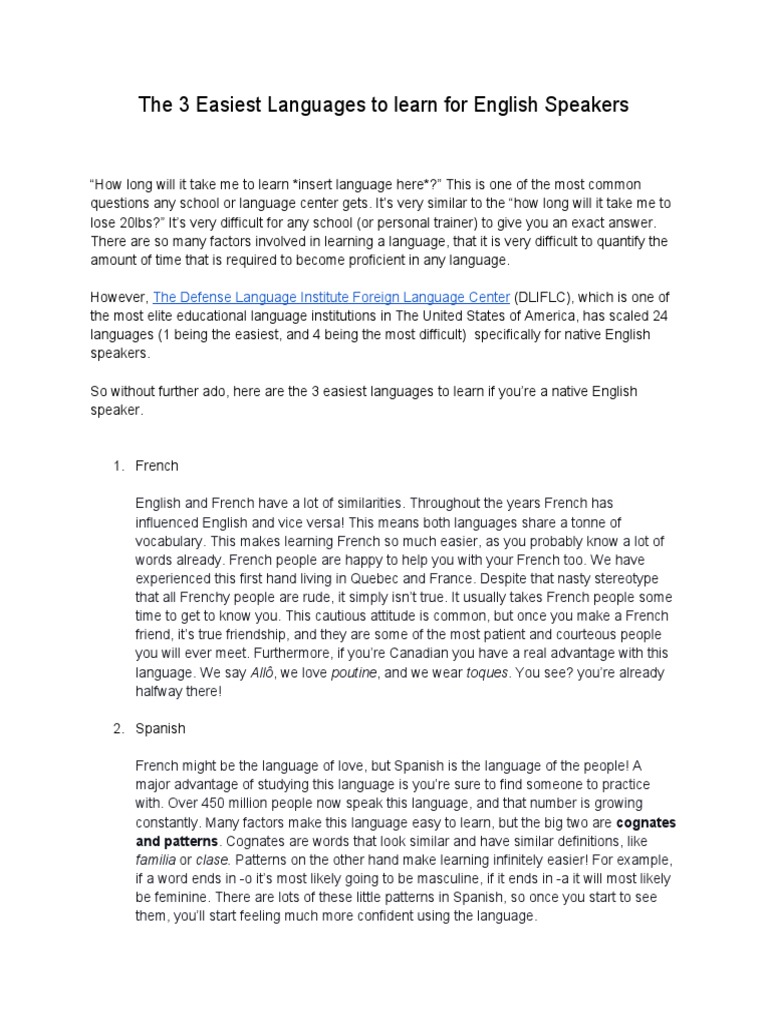 Top 3 Easiest Languages for English Speakers | PDF | English Language ...