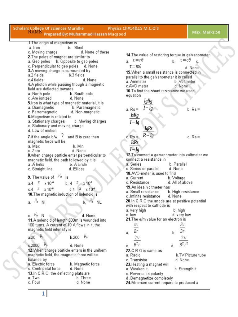 ch14&15 MCQS PDF Inductor Inductance