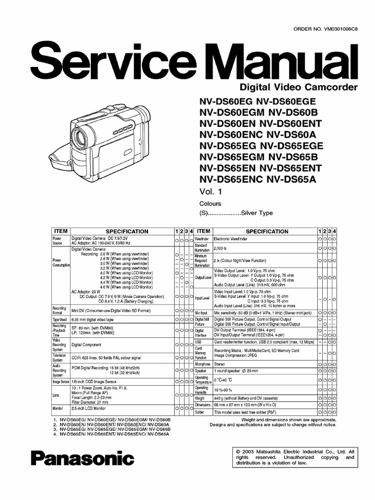 Panasonic Nv-ds60 Ds65 SM | PDF