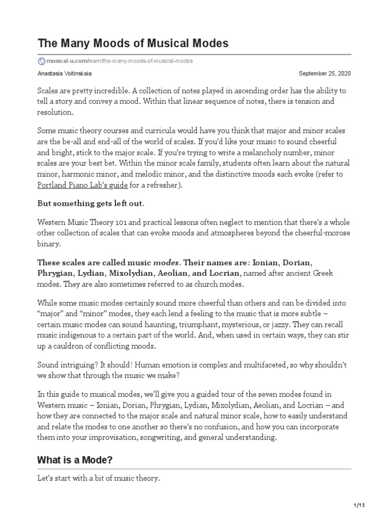 The Many Moods of Musical Modes PDF Mode (Music) Scale (Music)
