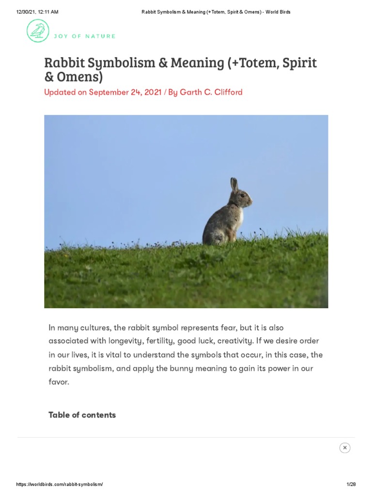 Rabbit Symbolism & Meaning (+totem, Spirit & Omens) World Birds PDF