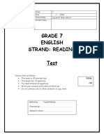 Grade 7 English Strand: Reading Test: Grade Date School Name Student Name