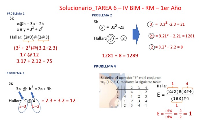 Solucionario - Tarea 6 - RM - 1er Año | PDF