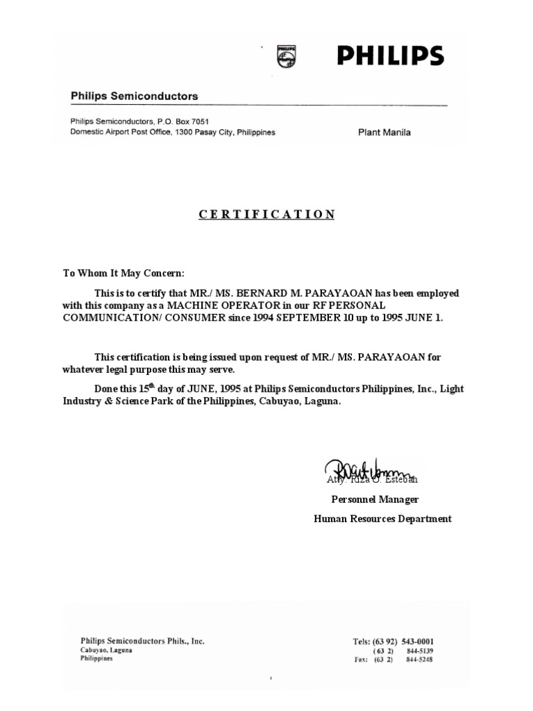 CERTIFICATION Philips PDF