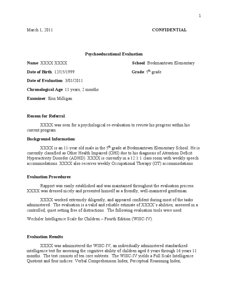 Psychological report sample pdf picture