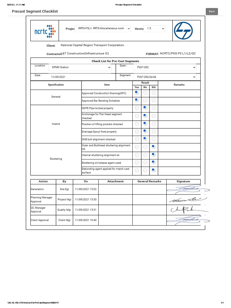 Precast Segment Inspection Checklist | PDF | Real Estate | Building ...