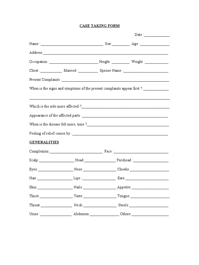 Case Taking Form Health Sciences Wellness Free 30day Trial Scribd