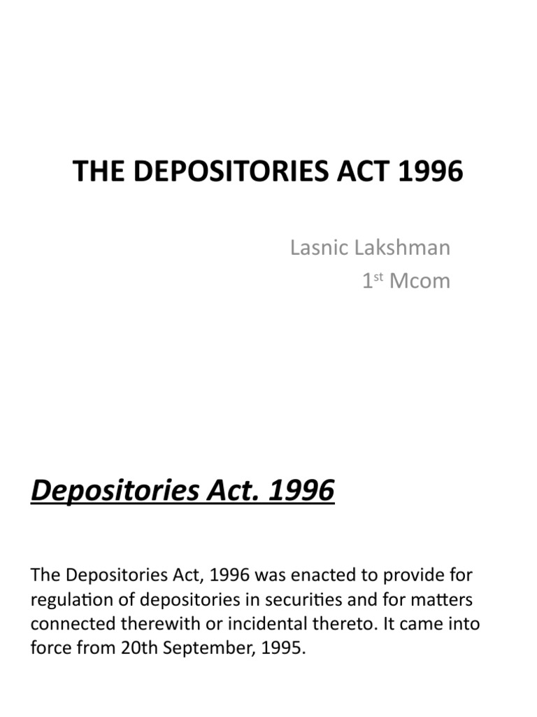 Overview of the Depositories Act, 1996 | PDF | Securities (Finance ...