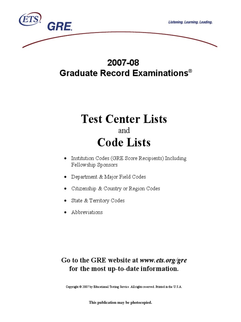 Institution Codes PDF Graduate Record Examinations Evaluation