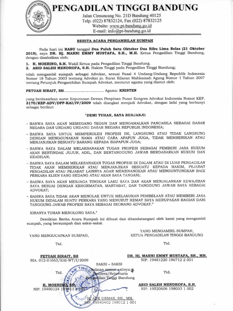 Berita Acara Sumpah Advokat Bandung | PDF