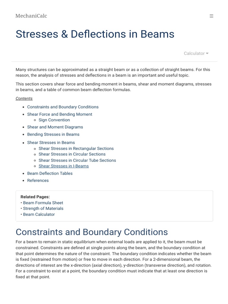 Beam Stress & Deflection MechaniCalc PDF Bending Beam (Structure)