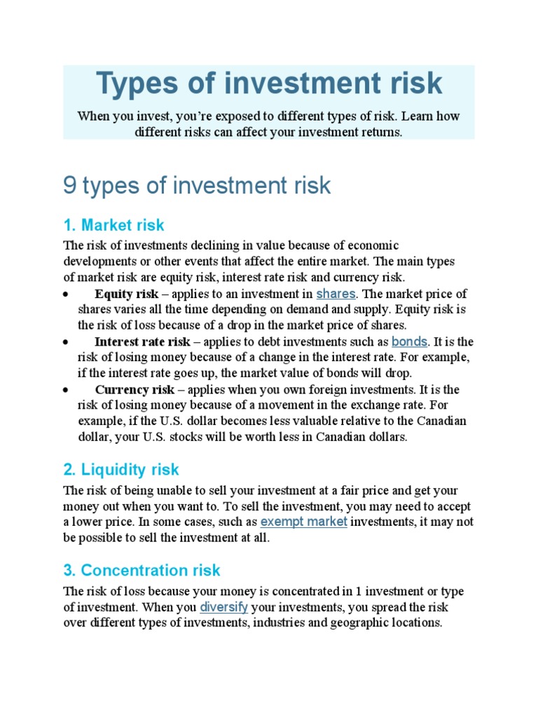 Types of Investment Risk | PDF | Investing | Bonds (Finance)