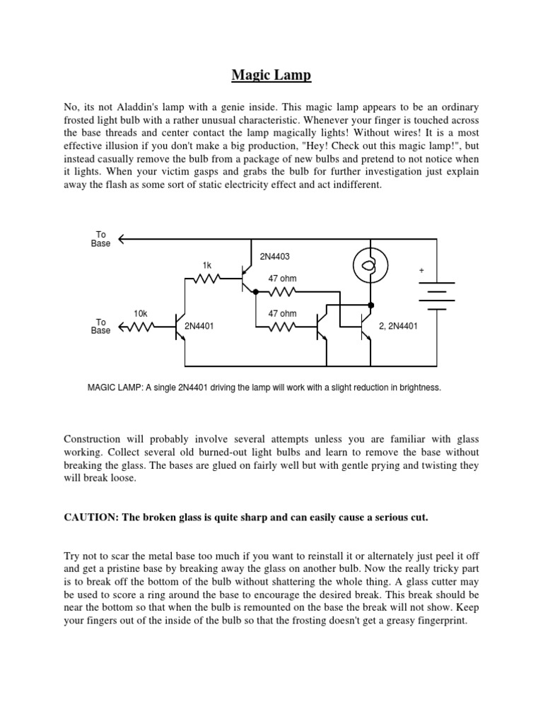 Magic Lamp To Base 1k 47 Ohm 2N4403 + PDF Incandescent Light Bulb Odor