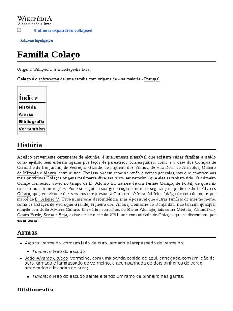 Família Colaço | PDF | Portugal | Wikipedia