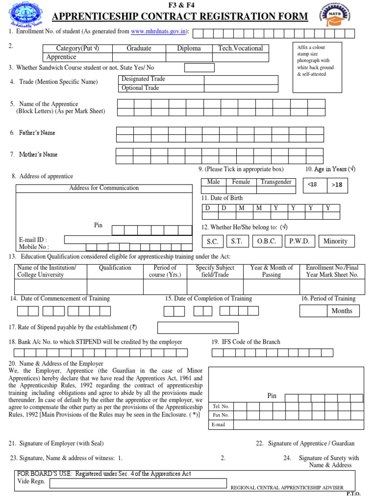Apprenticeship Contract Registration Form | PDF | Apprenticeship ...