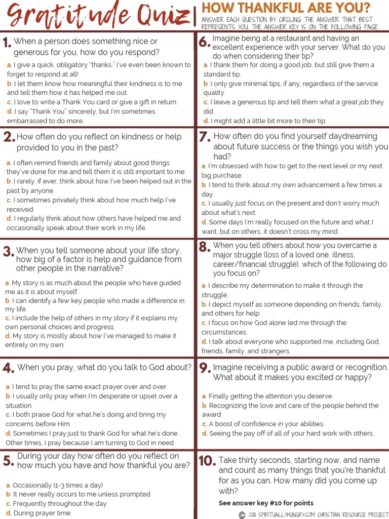 Gratitude Quiz PDF Gratitude Prayer
