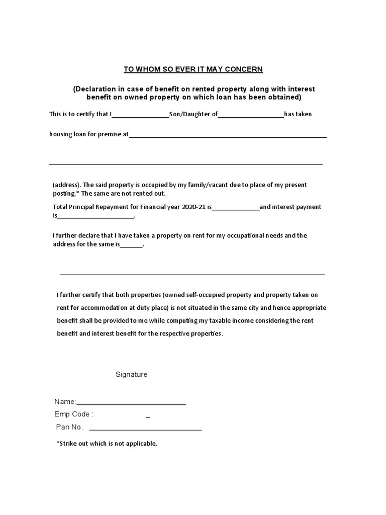Home Loan and HRA Declaration Format | PDF | Finance & Money Management ...