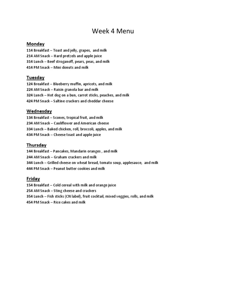Week 4 Menu | PDF | Cooking, Food & Wine