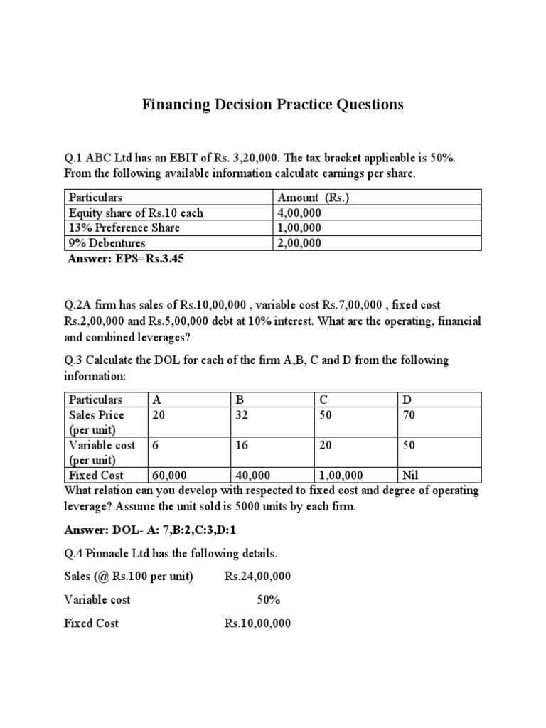Financing Decision Practice Questions | PDF | Cost Of Capital ...