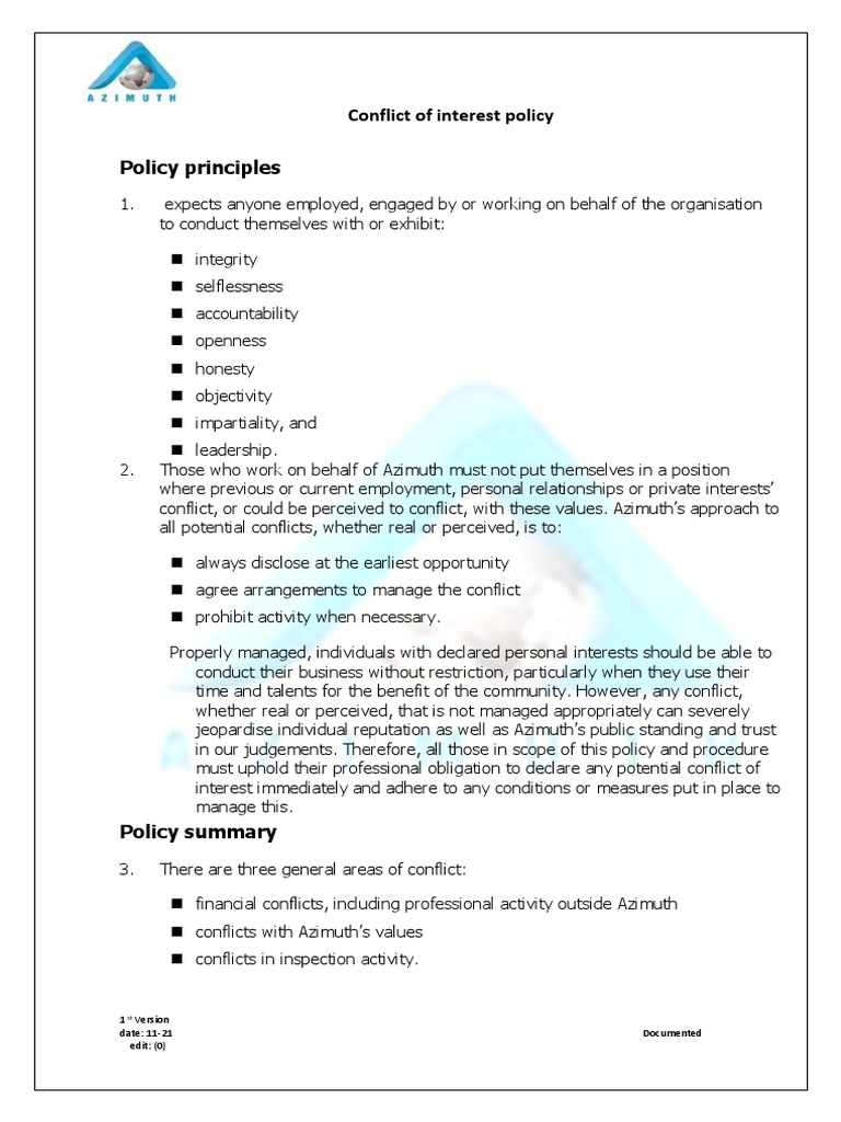 Conflict of Interest Policy | PDF | Conflict Of Interest | Justice