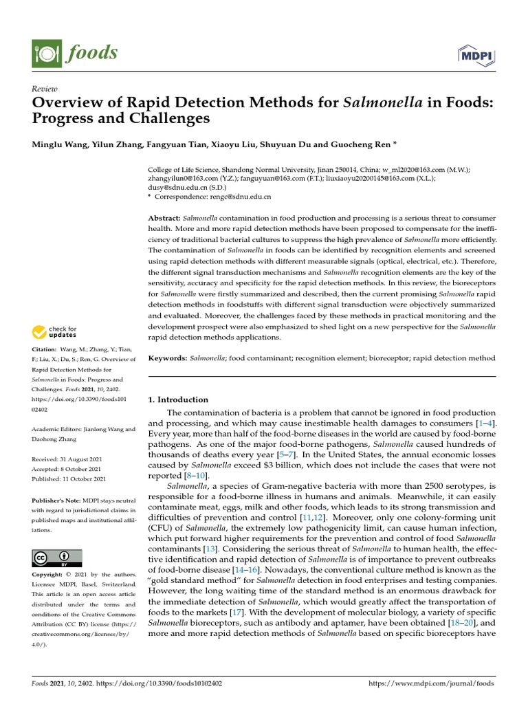 Foods: Overview of Rapid Detection Methods For Salmonella in Foods ...