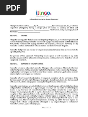 Independent Contractor Service Agreement- Dec 2019