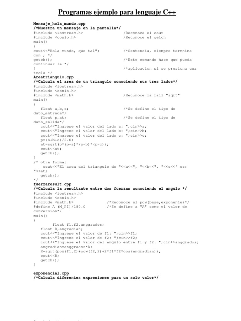 Programas Ejemplo para Lenguaje C++ | Descargar gratis PDF | C ...