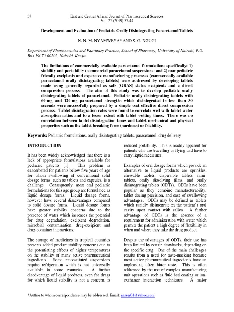 Pediatric Paracetamol ODT Development | PDF | Tablet (Pharmacy ...
