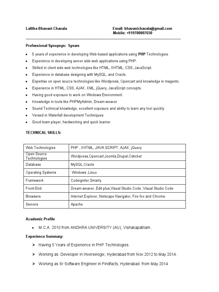 PHP Developer Resume - 5 Years Experience | PDF | Web Application ...