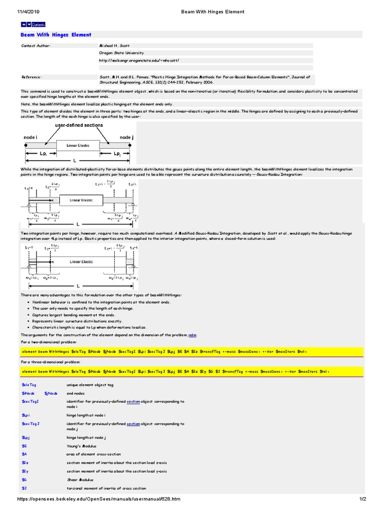Beam With Hinges Element Overview | PDF | Beam (Structure) | Stiffness