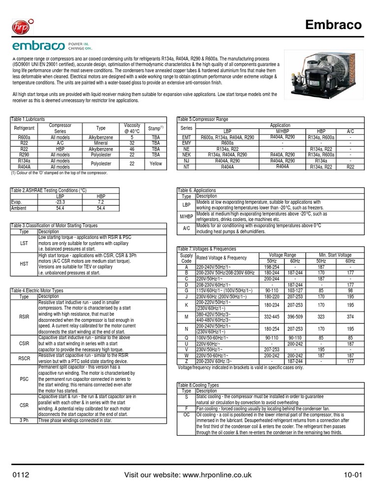 Embaraco Compressor Gesamtliste | PDF | Capacitor | Electric