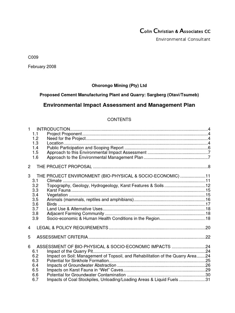 Environmental Impact Assessment for Cement Plant | PDF | Cement