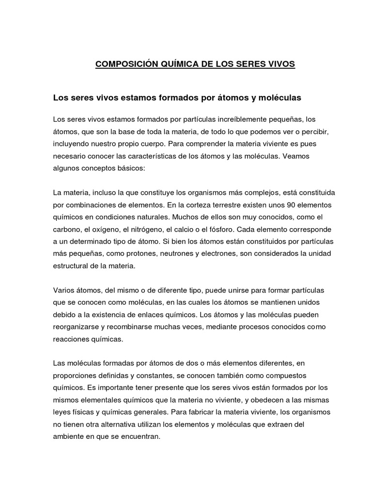 Química de los Seres Vivos | PDF | Propiedades del agua | Moléculas