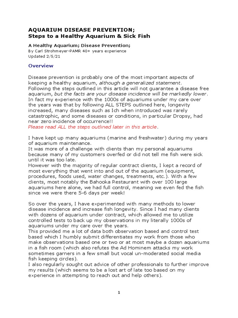 Aquarium Disease Prevention | PDF | Aquarium | Ammonium