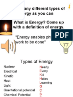 List As Many Different Types of Energy As You Can What Is Energy? Come Up With A Definition of Energy