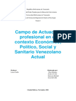 Campo de Actuación Profesional en El Contexto Económico, Político, Social y Sanitario Venezolano Actual