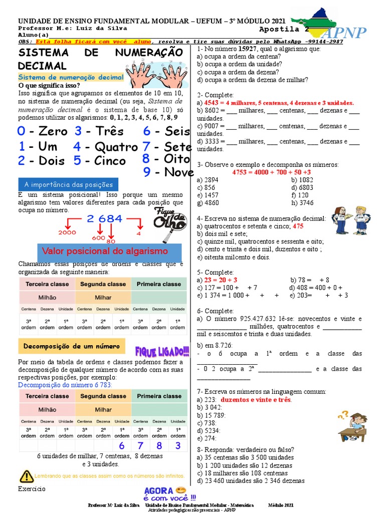 Sistema de Numeração Decimal: Exercícios | PDF | Decimal | Aritmética