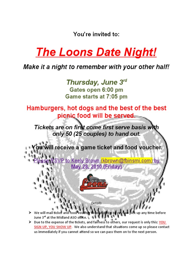 Loons Date Night Invitation: RSVP Now! | PDF