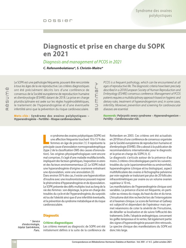 Diagnostic Et Prise en Charge Du SOPK en 2021 Diagnosis and Management of PCOS in 2021 PDF