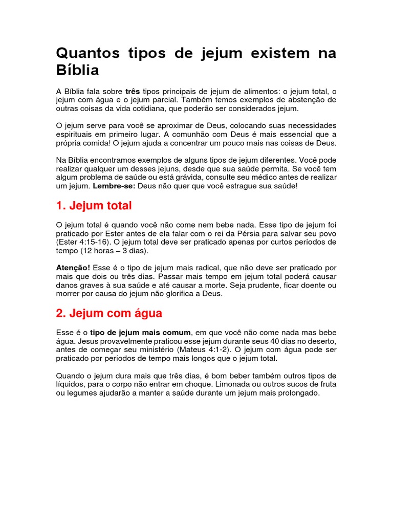Quantos Tipos de Jejum Existem Na Bíblia PDF Jejum