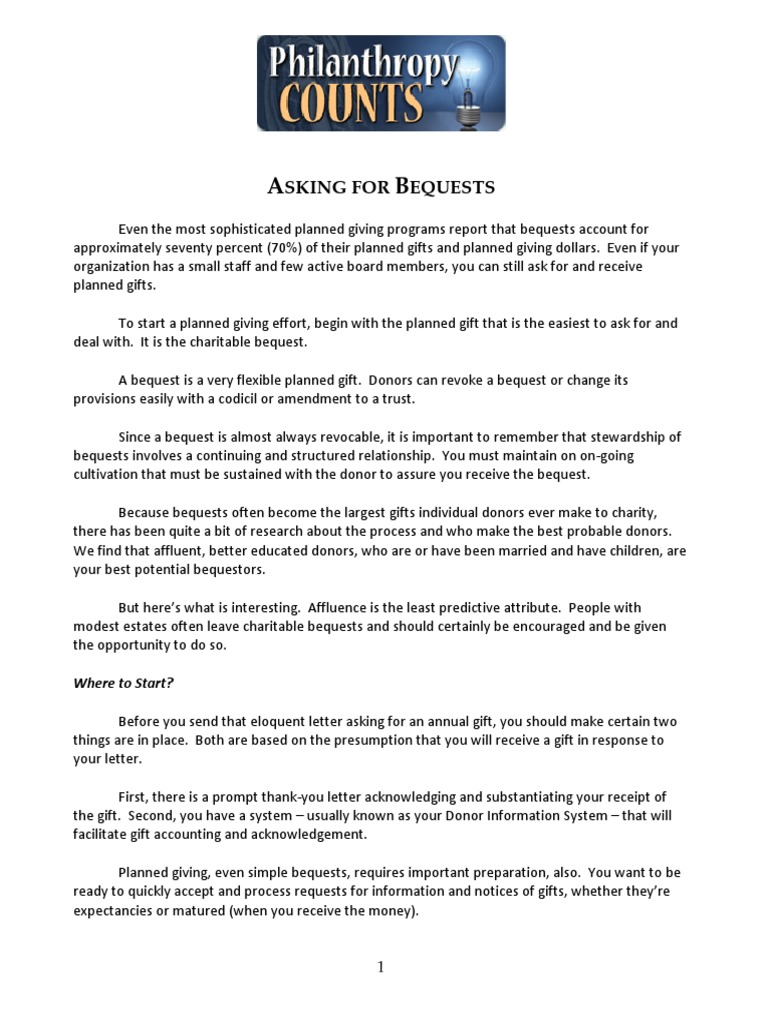 Charitable Bequests: A Guide for Nonprofits | PDF